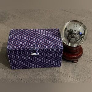 Vintage Chinese Reverse Painted Glass Sphere Galloping Horses w/ Box & Stand